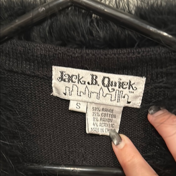 Jack B. Quick Black Festive Cardigan Christmas w/ Sequins beads & fur! - Picture 2 of 11